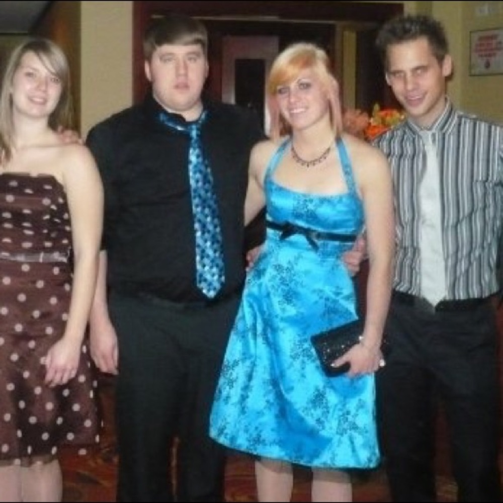 Blue Glitter Floral Halter Formal Dress - Picture 8 of 8