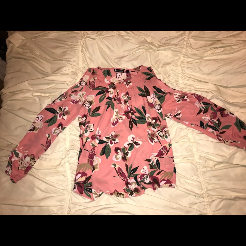 Cold Shoulder Floral Blouse (Long Sleeve)