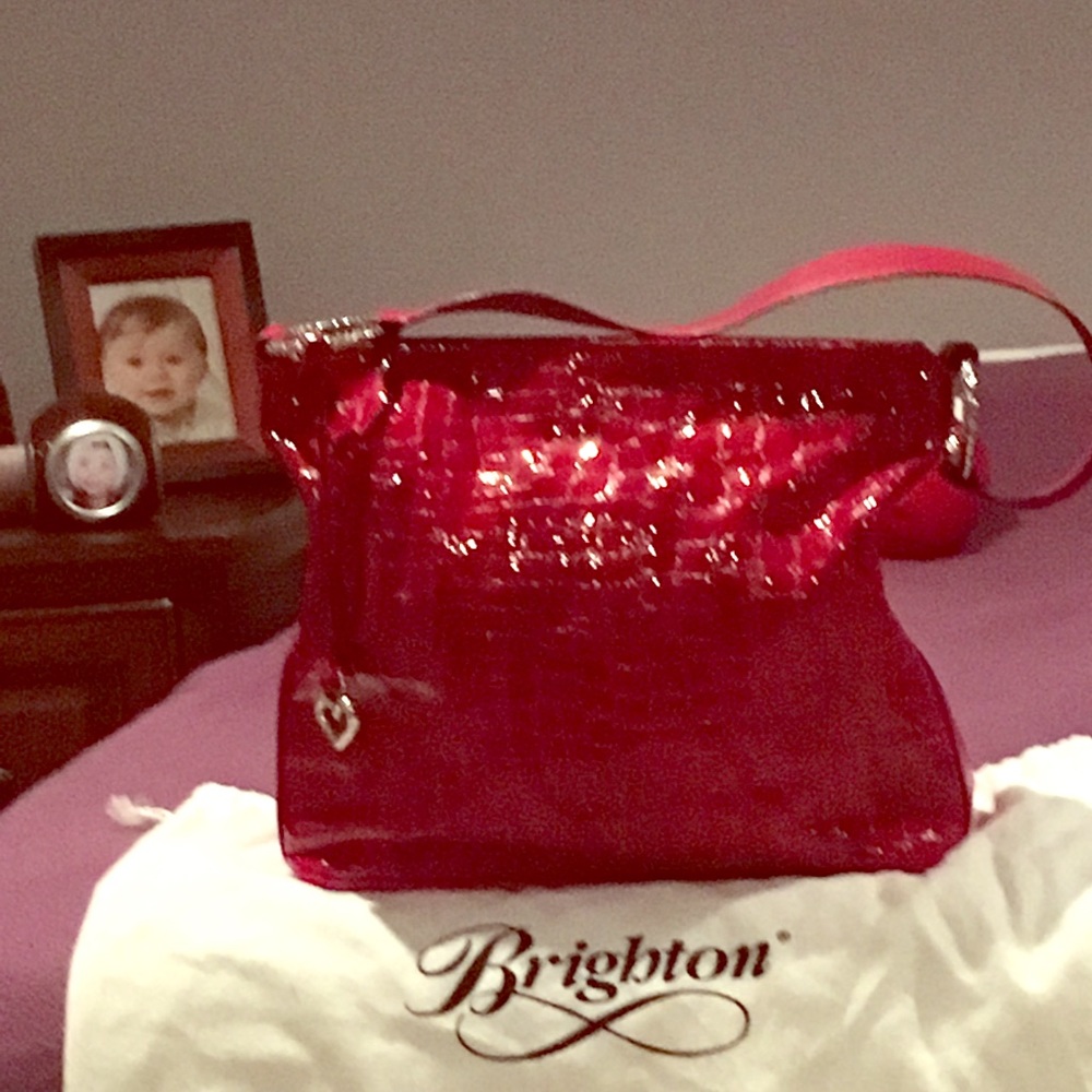 Brighton Red Croc Embossed Shoulder Bag
