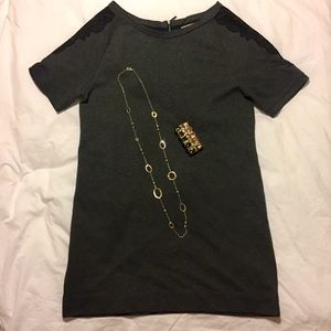 Charcoal LOFT Dress with Black Lace