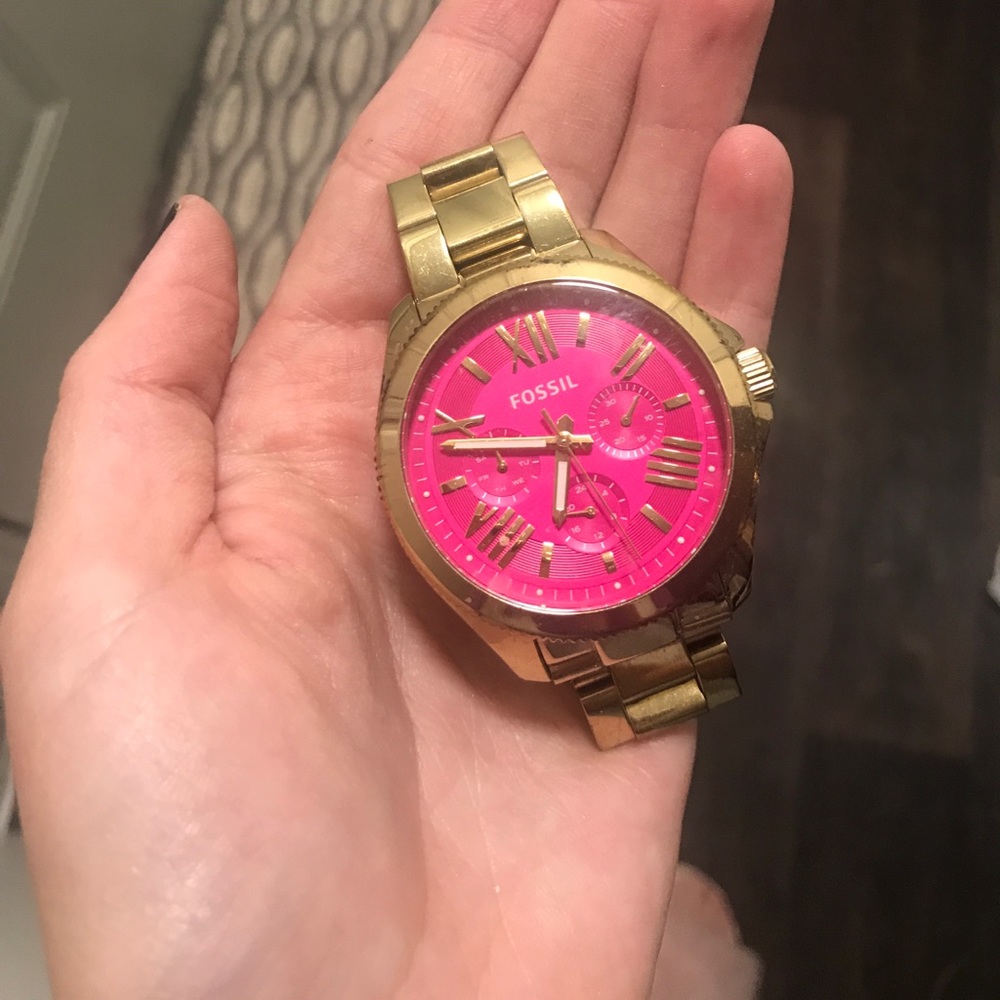 Fossil Pink Face Gold Watch - For Small Wrist