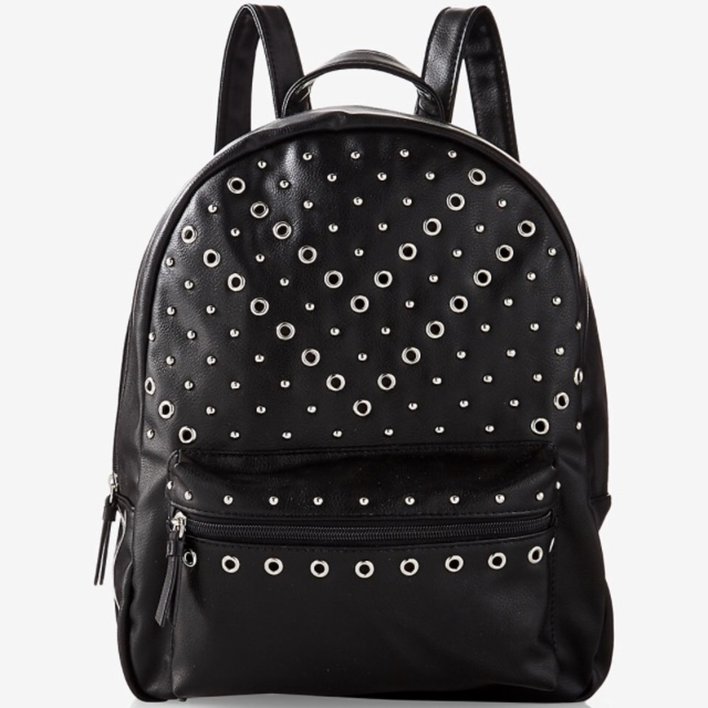 New express leather studded metal black backpack