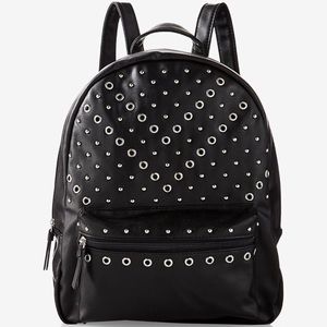 New express leather studded metal black backpack