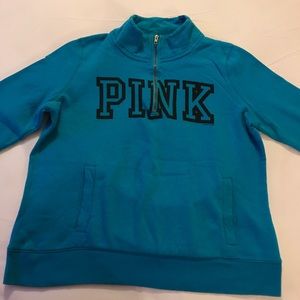 PINK turquoise half zip sweatshirt