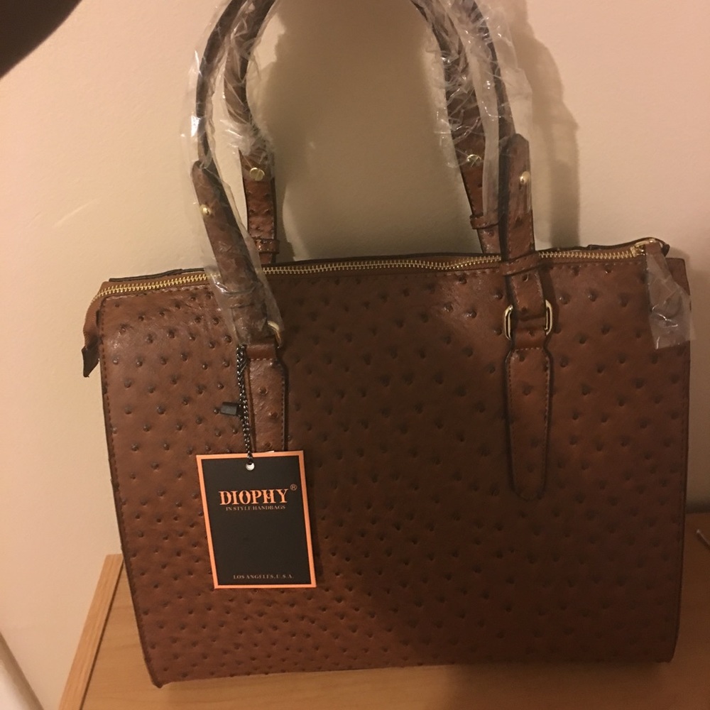 Brown Faux Ostrich Leather Bag