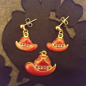 Red Hat Earrings and Charm