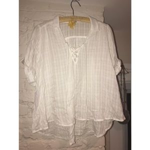 Ecoté by Urban Outfitters White Lace Up Blouse