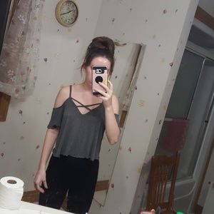 Grey off-the-shoulder top