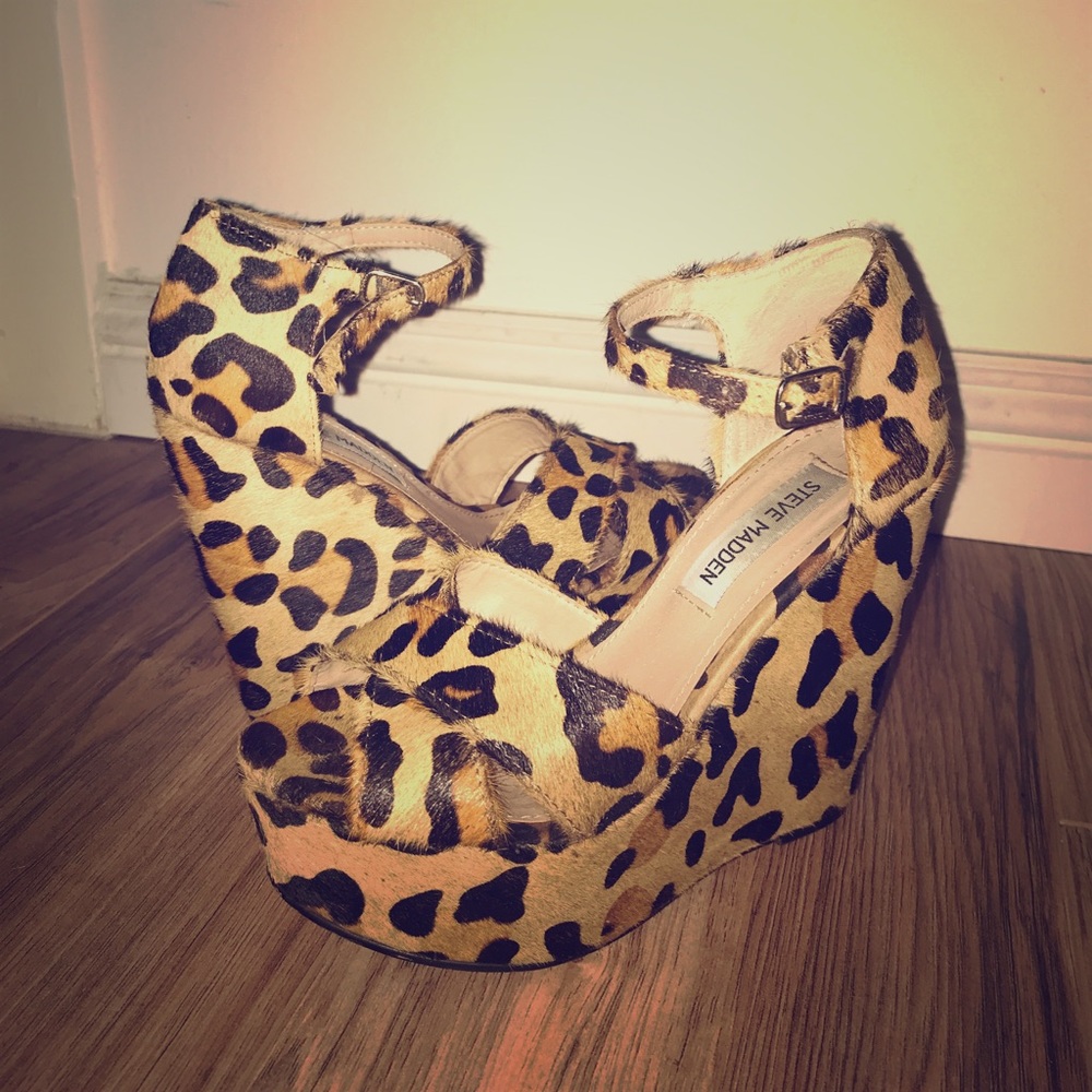 Steve Madden leopard wedge heels.