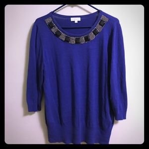Royal blue beaded collar sweater