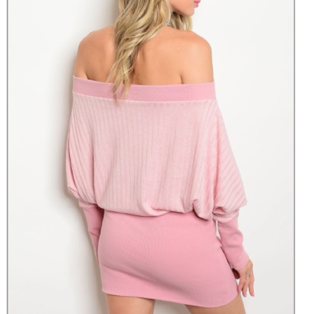 Dusty rose off shoulder mini sweater dress, new! - Picture 2 of 2