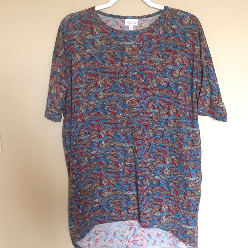 LulaRoe XXS Irma Red White and Blue feathers