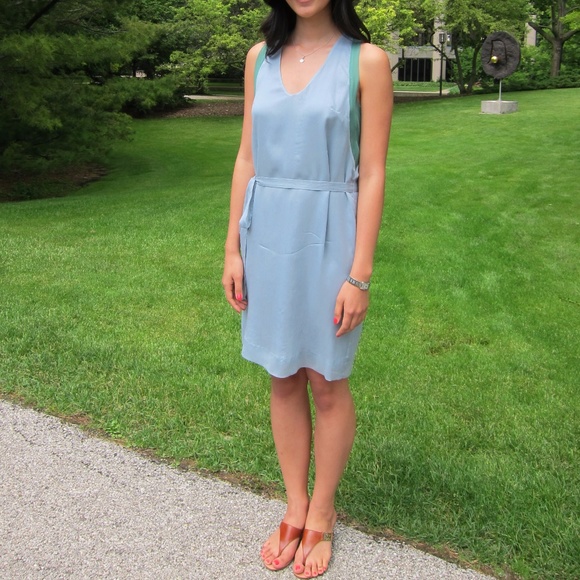 J. Crew Silk Blue Green Two-Tone Dress - Picture 2 of 7