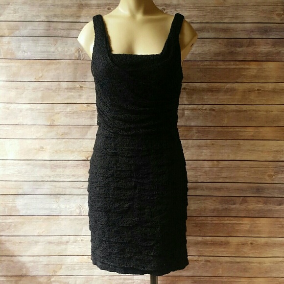 Express Ruched Lace Little Black Dress Size 2 - Picture 2 of 6