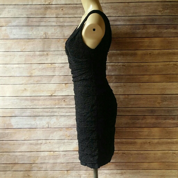 Express Ruched Lace Little Black Dress Size 2 - Picture 3 of 6