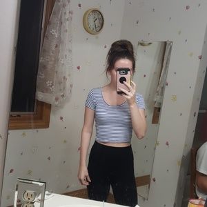 Blue and white striped crop top