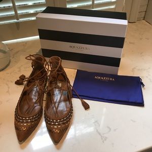 Aquazzura Christy Folk Embroidered Suede Flats