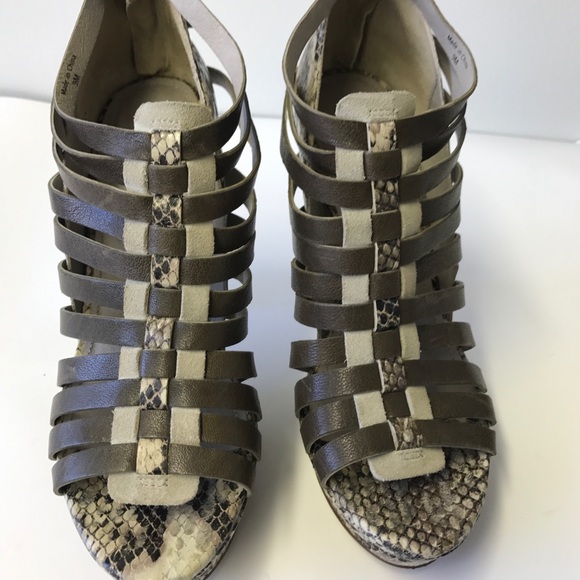 7 for All Man Kind Snakeskin Print Strappy Heels - Picture 2 of 8