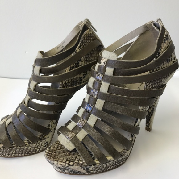 7 for All Man Kind Snakeskin Print Strappy Heels - Picture 4 of 8
