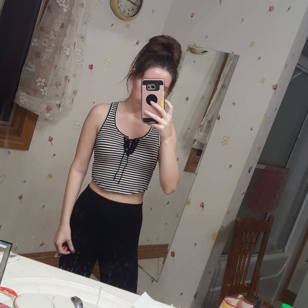 Black and white striped crop top