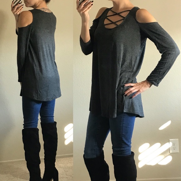 LAST1 • Charcoal Cold Shoulder LS - Picture 2 of 5