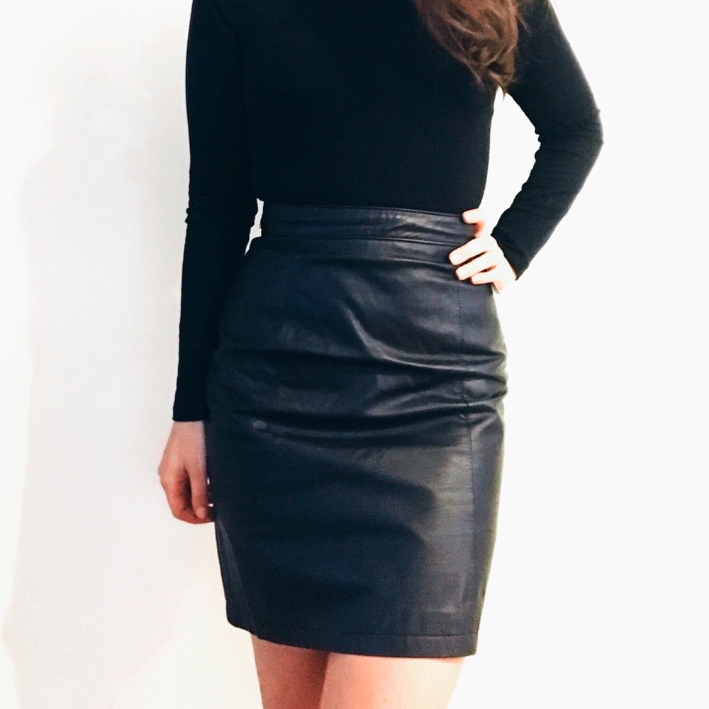 Vintage 80s Black Leather Skirt