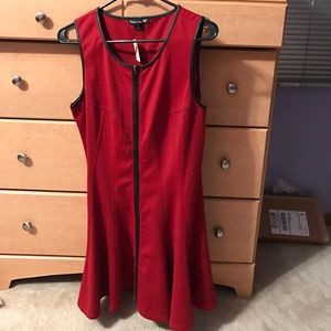 Deep red dress with faux leather front zipper
