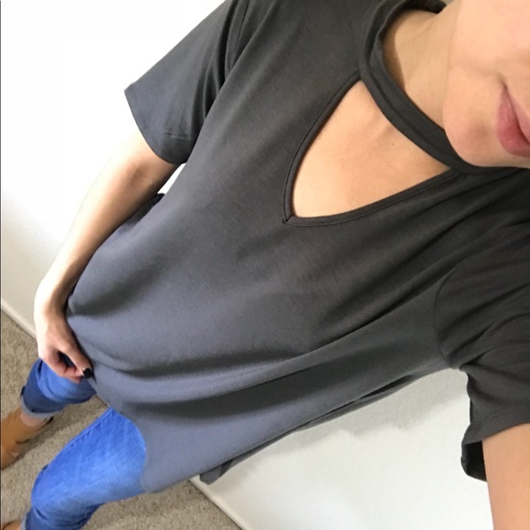 Dark Plum Choker Neck Round Hem Top - Picture 6 of 6