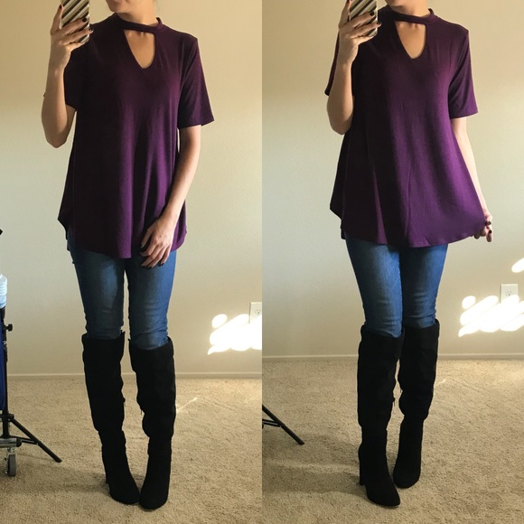 Ash Gray Choker Neck Round Hem Top - Picture 4 of 5