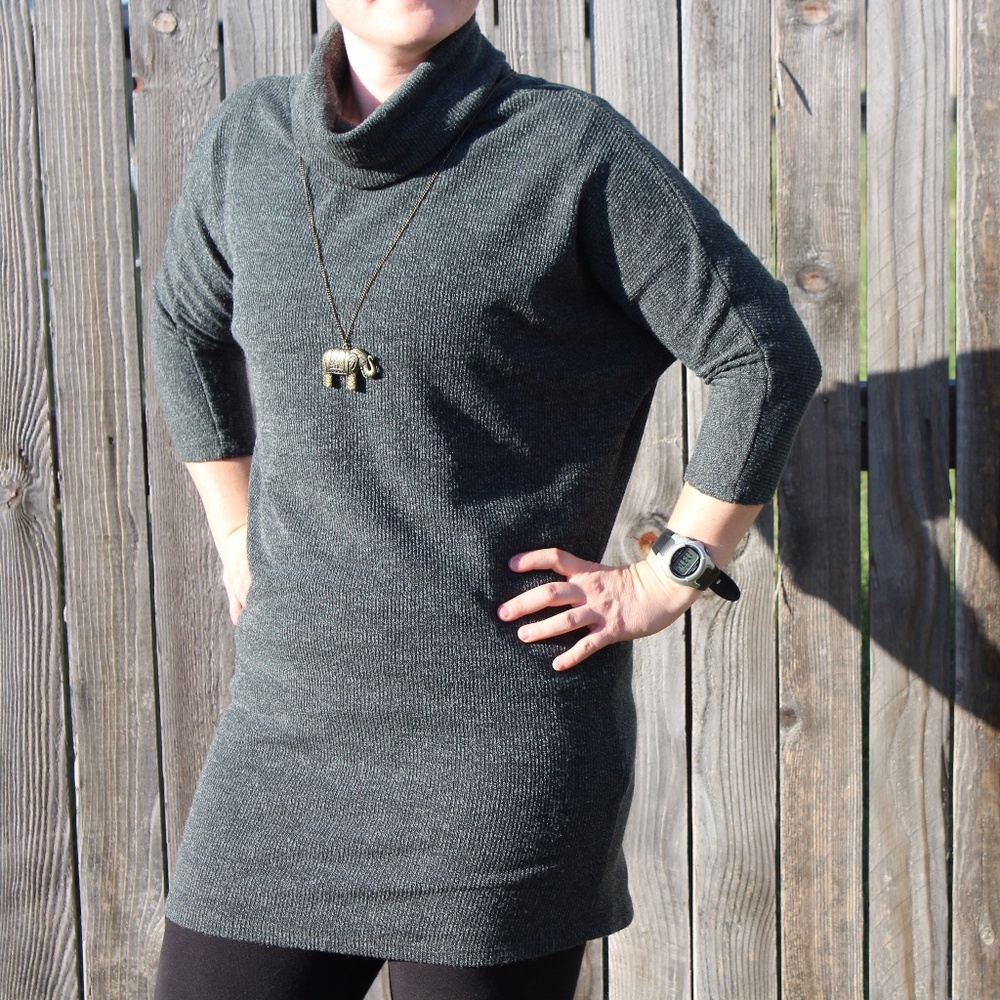 GB dark green cowl neck over-sized sweater dress