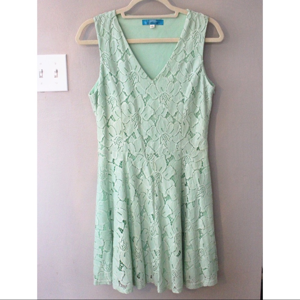 Mint Lace A-Line V-Neck Dress