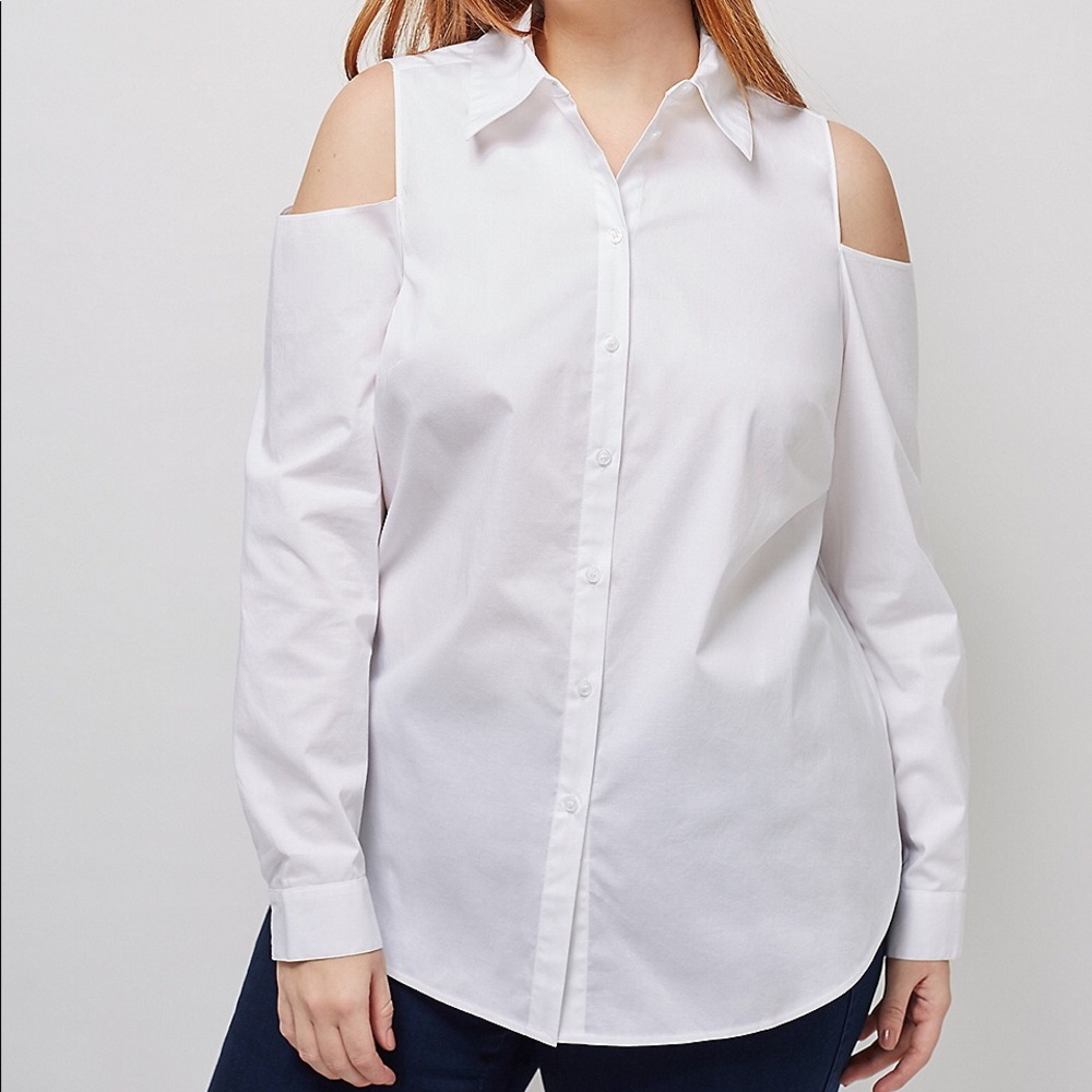 NWT Lane Bryant White Cold-Shoulder Button-down