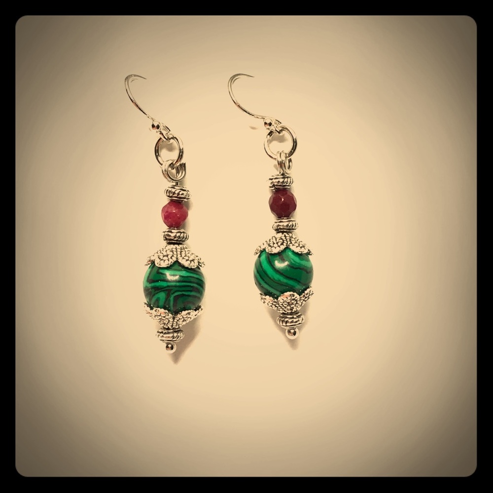 📿 Natural Malachite & Ruby Protection Earrings 📿