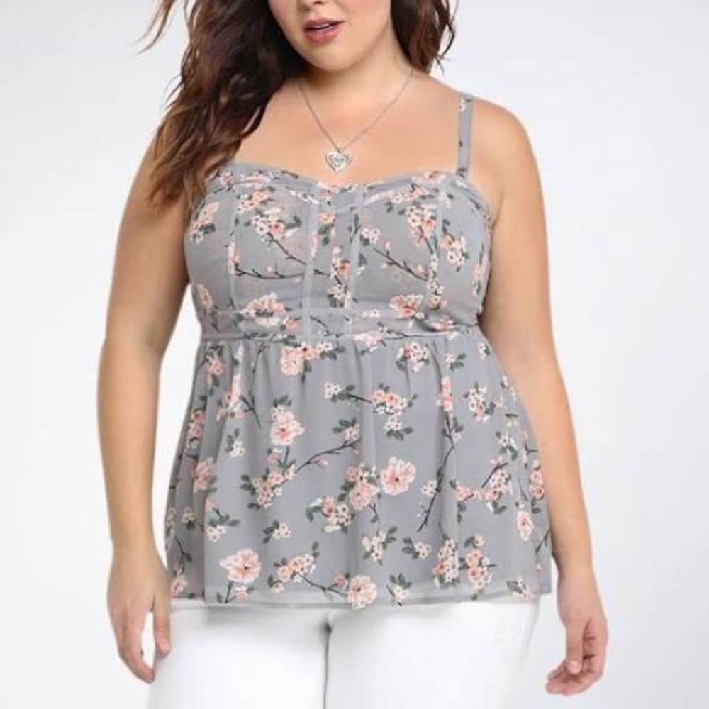 Torrid grey and floral babydoll tank camisole