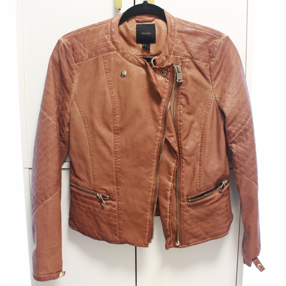 Forever 21 Distressed Faux Leather Jacket Small
