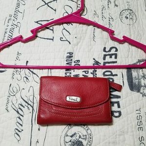 Fossil Red Leather Trifold Wallet