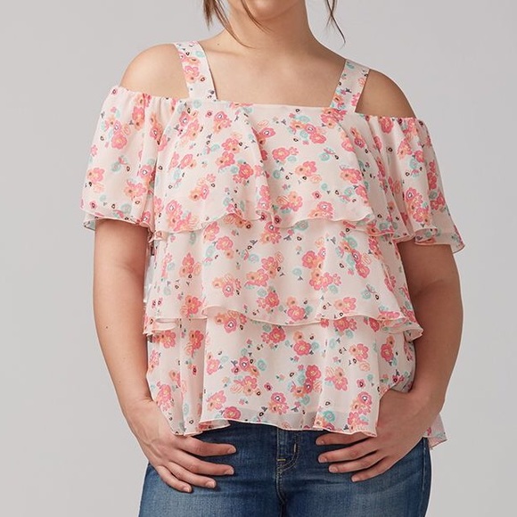 Lane Bryant Floral Tiered Chiffon Cold Shoulder - Picture 1 of 3