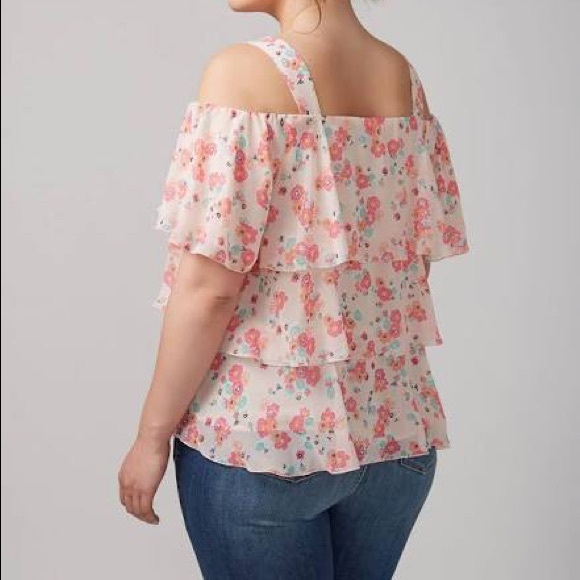 Lane Bryant Floral Tiered Chiffon Cold Shoulder - Picture 2 of 3