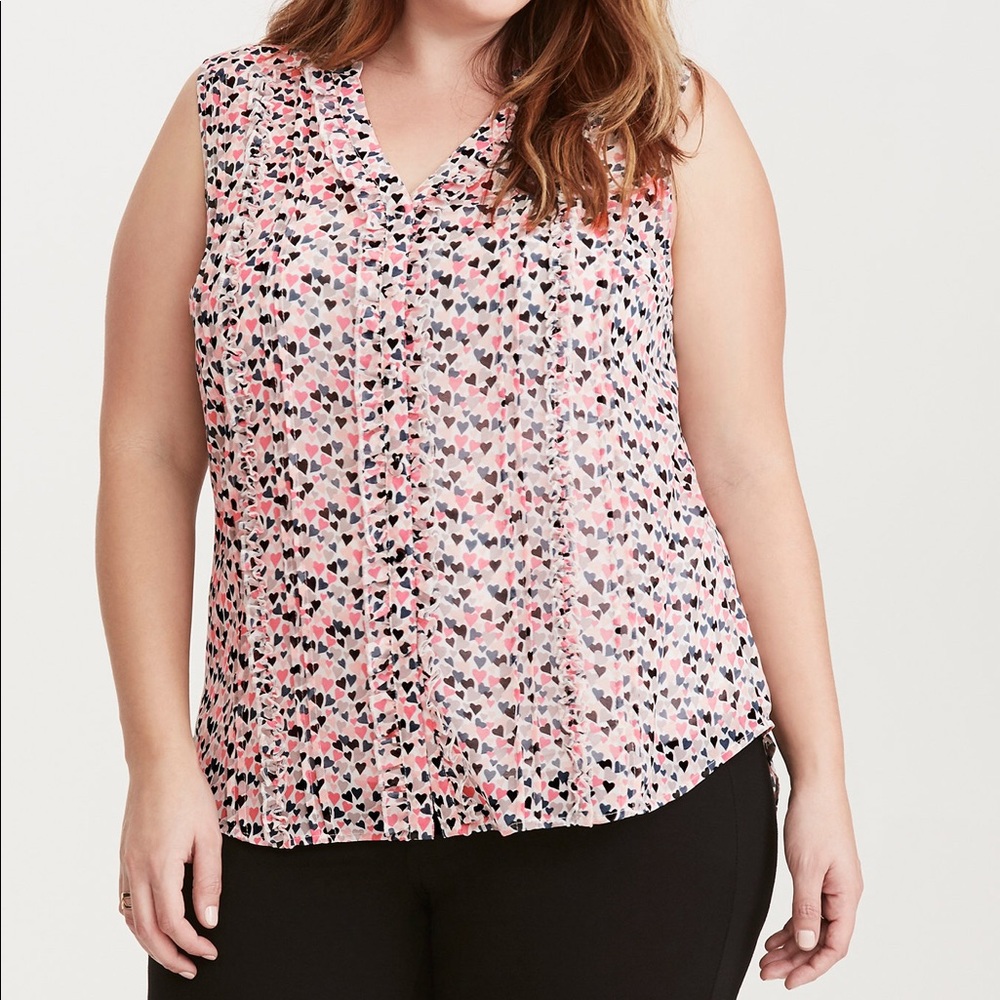 Torrid hearts ruffled chiffon sleeveless top