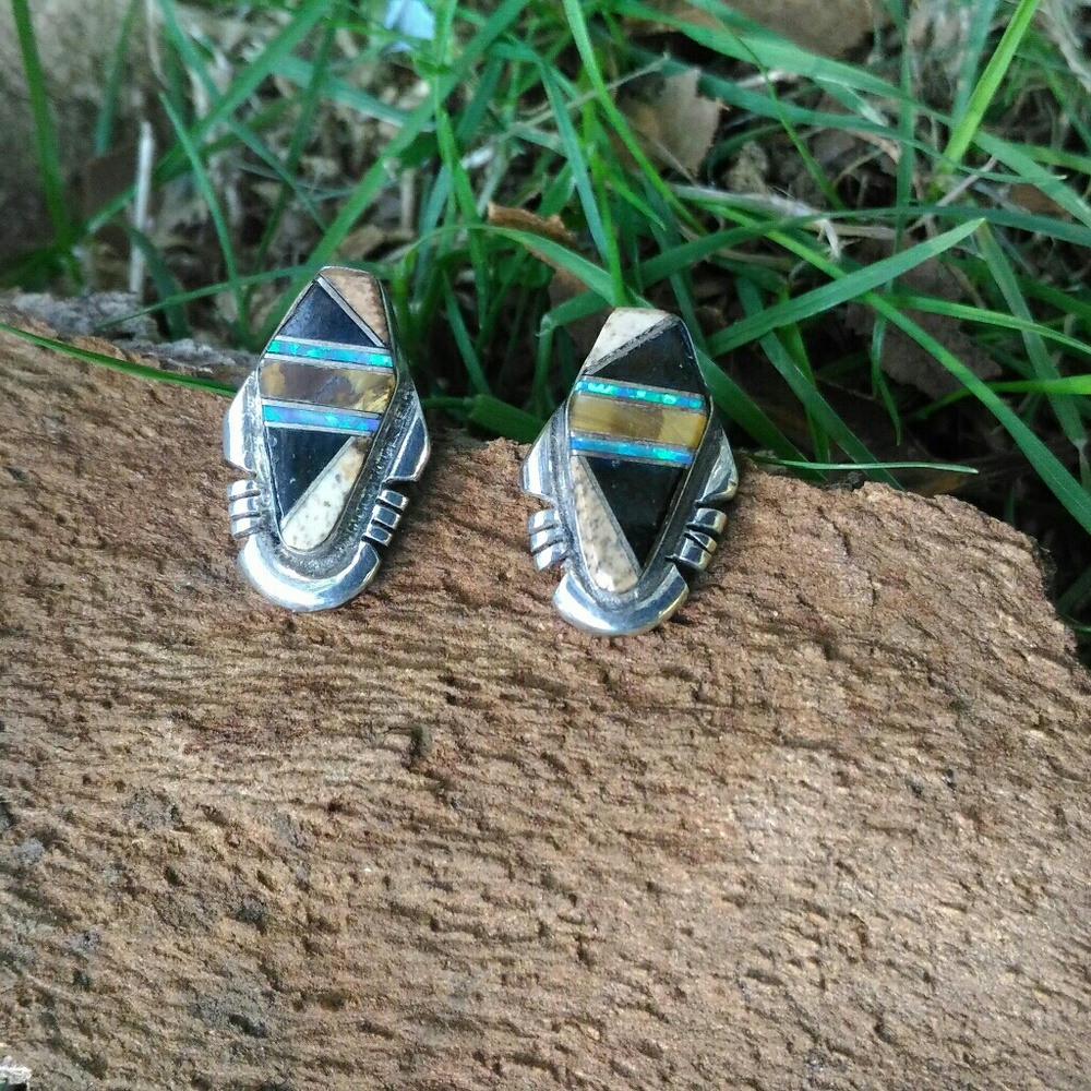 sterling silver inlay coffin earrings southwestern