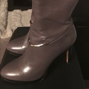 Knee high high heel grey boots