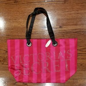 Victoria's Secret Pink and Red Strip Tote NWT