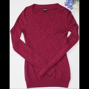 Marled fitted v neck sweater in pink & black blend