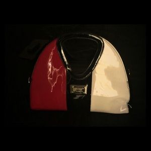Red black and white purse