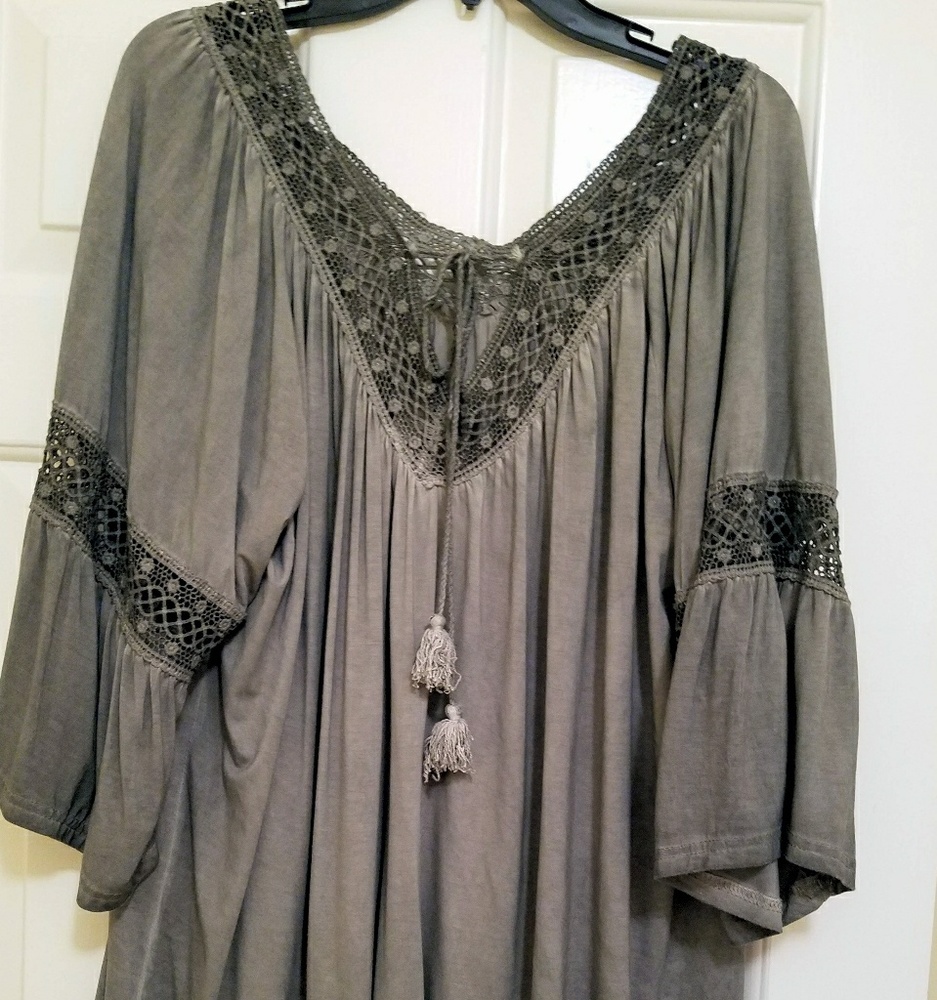 Pol olive top with crochet tie front