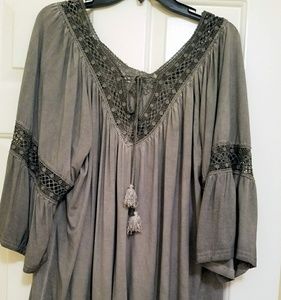 Pol olive top with crochet tie front