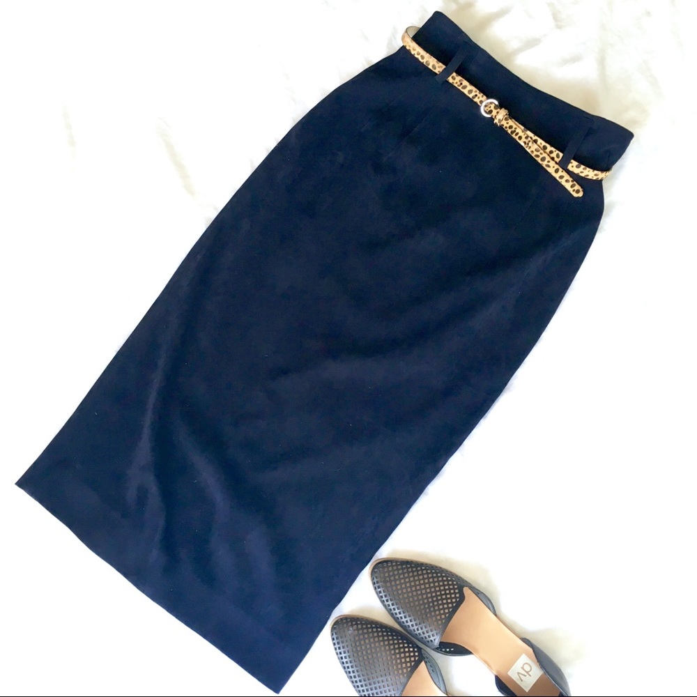Vintage Blue vegan suede Midi Pencil Skirt