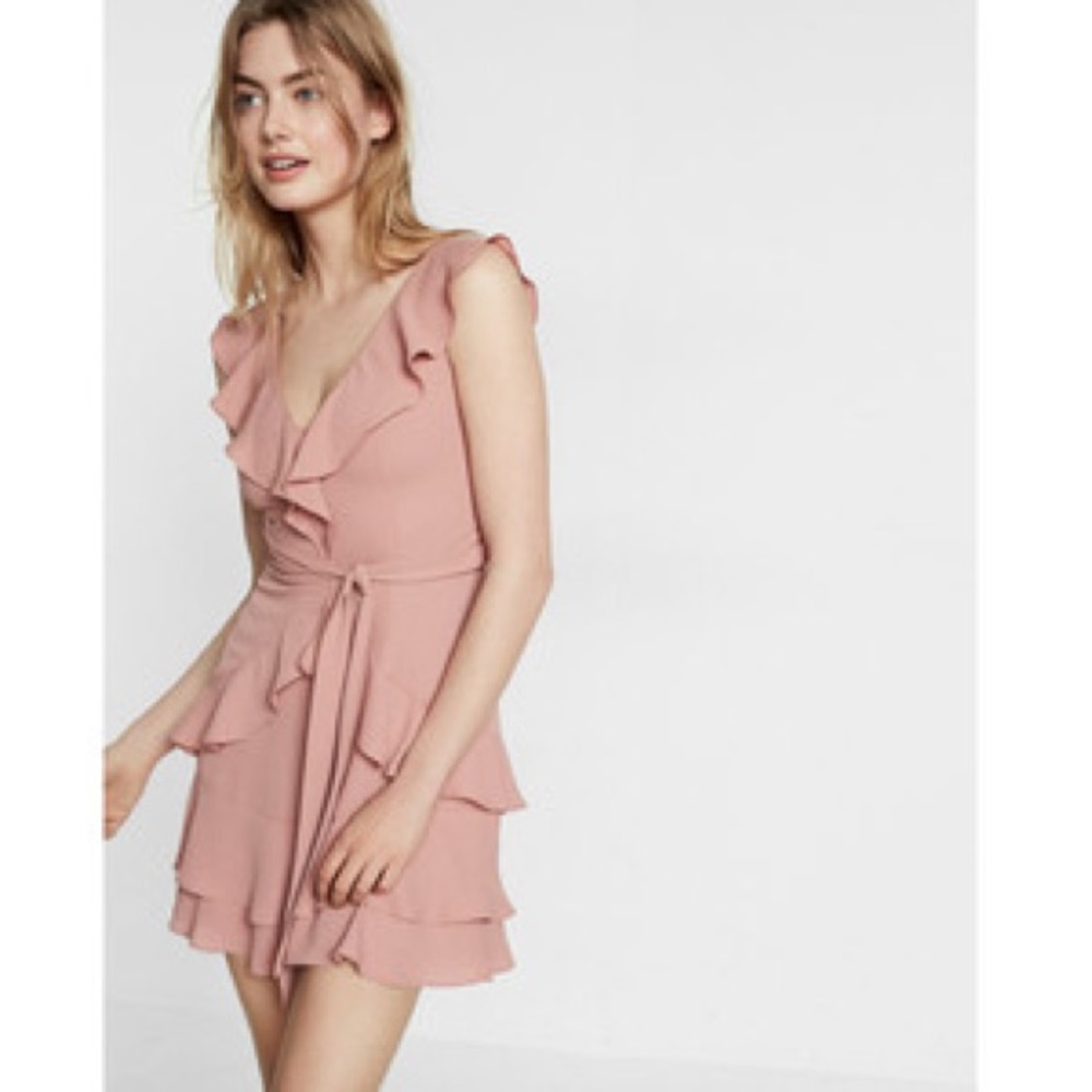 Express Ruffle Front Tie Waist Fit and Flare Dress
