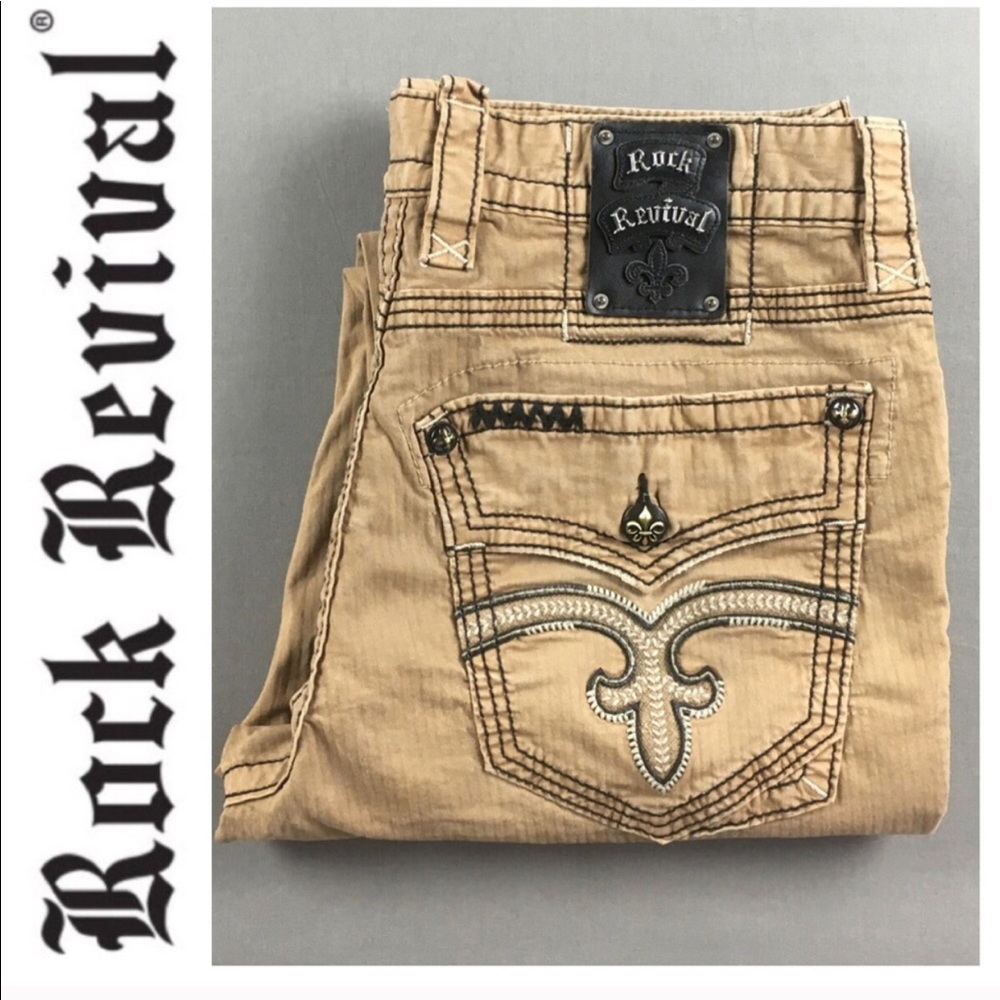 ⭐️Men’s Rock Revival Straight Leg Khaki Jean sz 34