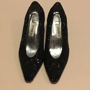 Black beaded pumps